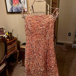 Salmon Colored with Gold Sequins Mini Dress for Holiday Cocktail Parties